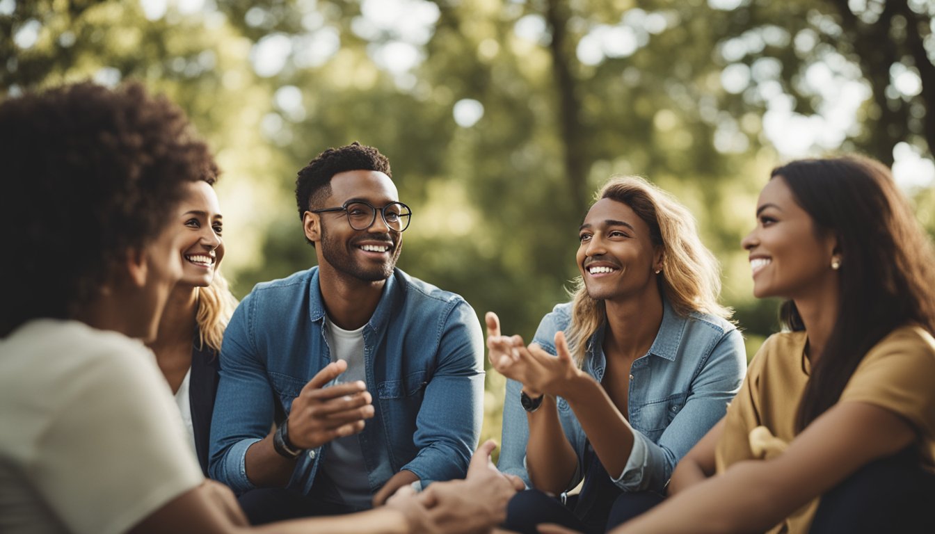 A group of people engaging in open and honest conversations, sharing their experiences and seeking guidance on navigating relationships after addiction recovery