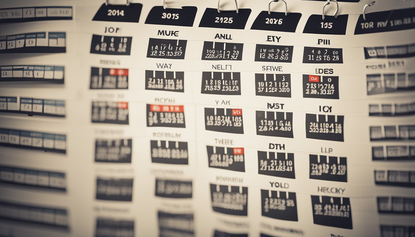 A calendar with days, weeks, and months marked, showing the progression of alcohol recovery milestones