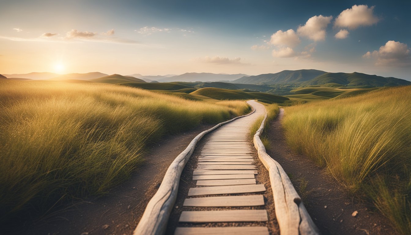 A camera capturing a serene landscape with a winding path leading towards a bright horizon, symbolizing the journey of recovery